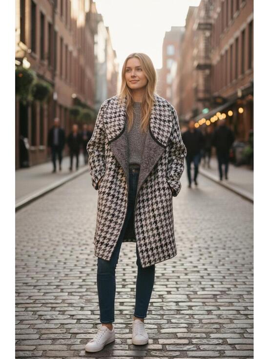 T Tahari Jackets & Blazers - Tahari Open Front Houndstooth Sweater Jacket Coatigan Size M
